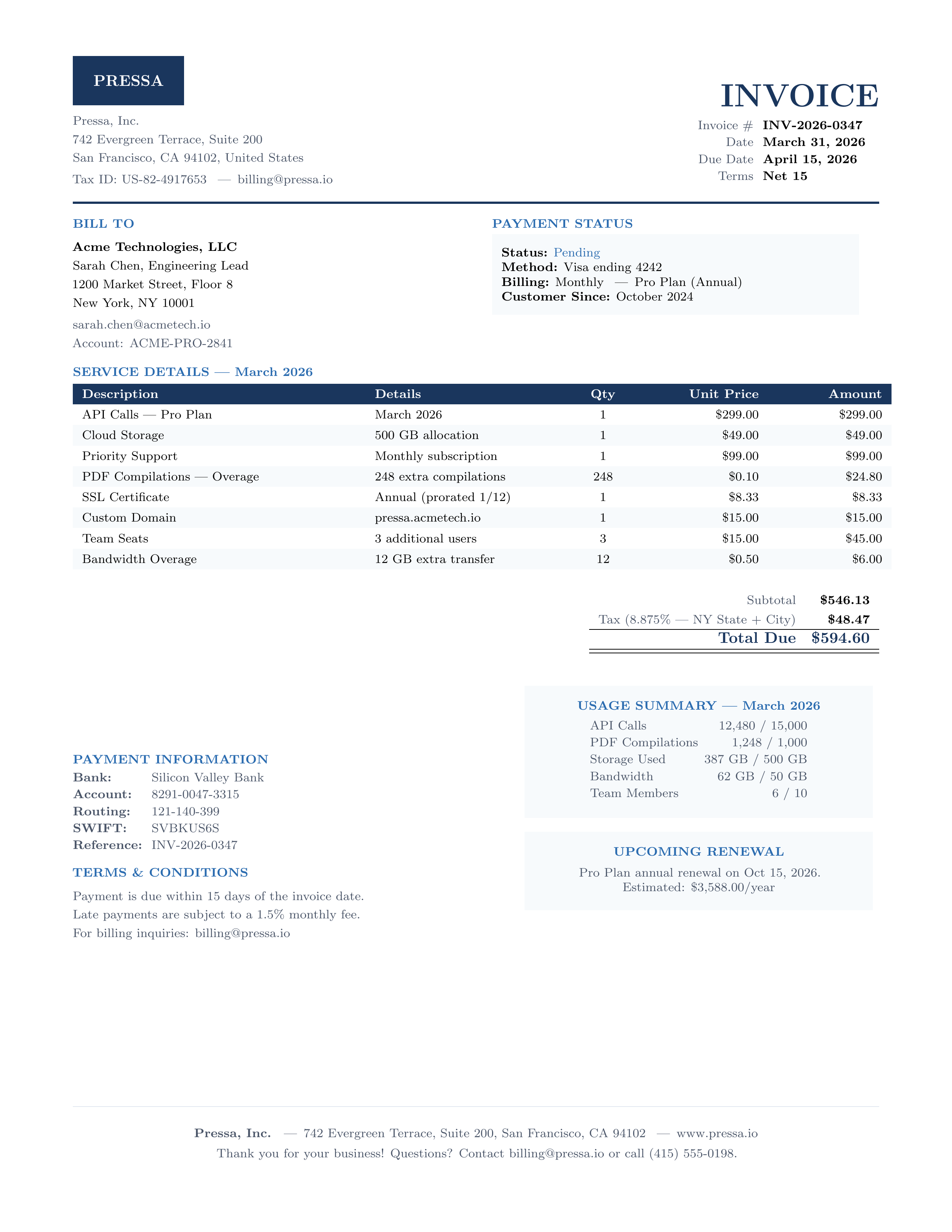 SaaS Invoice PDF example